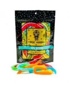 Designed with the candy lover in mind, these are not your ordinary worms! These Gummies are infused with premium quality distillate oil and satisfies any sweet tooth, making a tasty treat for an epic full body high. These tempting candies are the most delicious, discreet, and effective method to medicate in a fun way! At 10mg of quality cannabis in each worm, you can find your optimal dosage with ease! 10 Gummies in each bag, 100mg THC per package.